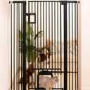 No Pawblems 55" Extra Tall Pet Gate with Adjustable Cat Door, 29-43" Auto Close Dog Gate, NO Drilling Pressure Mounted for Doorways/Hallways, 1.37" Narrow Bar Spacing, Black