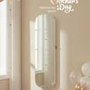 SONGMICS Jewelry Organizer, LED Jewelry Cabinet, Wall/Door Mounted,55"H, Rounded Corner Mirror, Cloud White