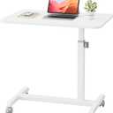 GTPLAYER Small Standing Desk, 24 Inches Mobile Rolling Laptop PC Table with Lockable Casters, Adjustable Height Overbed Bedside Table Computer Workstation for Home Office, White-Fixed