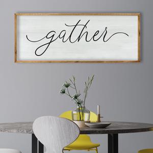 RLWangChao Dining Room Wall Decor Gather Sign 32"  12" for Home Kitchen Cozy Family Reunion Plaque Large Rustic Vintage minimalist Farmhouse Living Room Wood Framed Hanging Art (Wood)