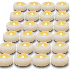 Floating Candles 24PCs 2.3in Flameless LED 200+ Hour for Centerpieces | Battery-Operated Waterproof Tealights for Wedding Marriage Proposals Pool Party Cylinder Vases Spa Halloween New Year