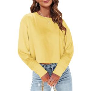 Tankaneo Womens Long Sleeve Crop Tops Loose Fit Fall Cropped Tshirt 2026 Crew Neck Casual Shirts (Small, 11-yellow)