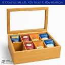 JB Home Collection 4562, Tea Bag Organizer Spice Organizer and Tea Storage Stash Tea Bag Holder with 8 Compartments, Natural Bamboo Wooden Box