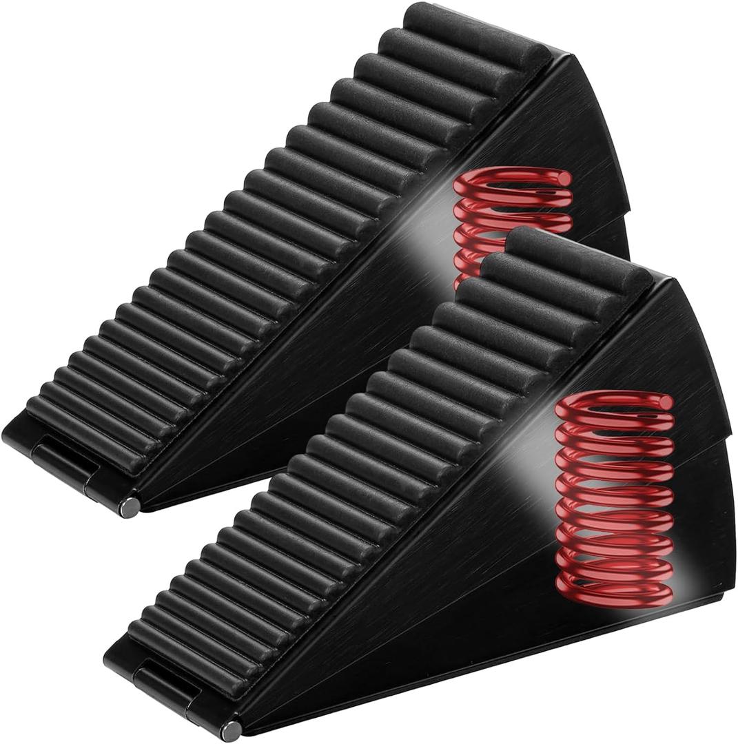 2 Pack Heavy Duty Door Stopper Wedge, 3 Inch Adjustable Spring Metal Door Stop with Non-Slip Rubber Grip, Fits Carpet Tile Wood Cement Floor for Home, School & Commercial Use