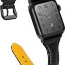 OULUCCI Leather Bands Compatible Apple Watch Bands For Women 38mm 40mm 41mm 42mm 44mm 45mm 46mm 49mm, Top Grain Leather Band Replacement Strap for iWatch Ultra SE SE2 Series 11 10 9 8 7 6 5 4 3 2 1 (Black/Black)