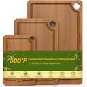 Bamboo Cutting Board for Kitchen, 3-Piece Set with Juice Grooves, Side Handles & Non-Slip Mats Durable Bamboo Chopping Board for Meat, Vegetables and Fruits