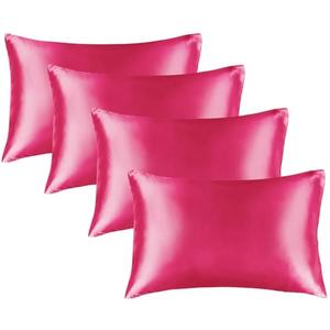 BEDELITE Satin Pillowcase for Hair and Skin, Super Soft Similar to Silk Pillow Cases 4 Pack with Envelope Closure, Cooling Pillowcases for Women Men (20"x36" King Size, Hot Pink)
