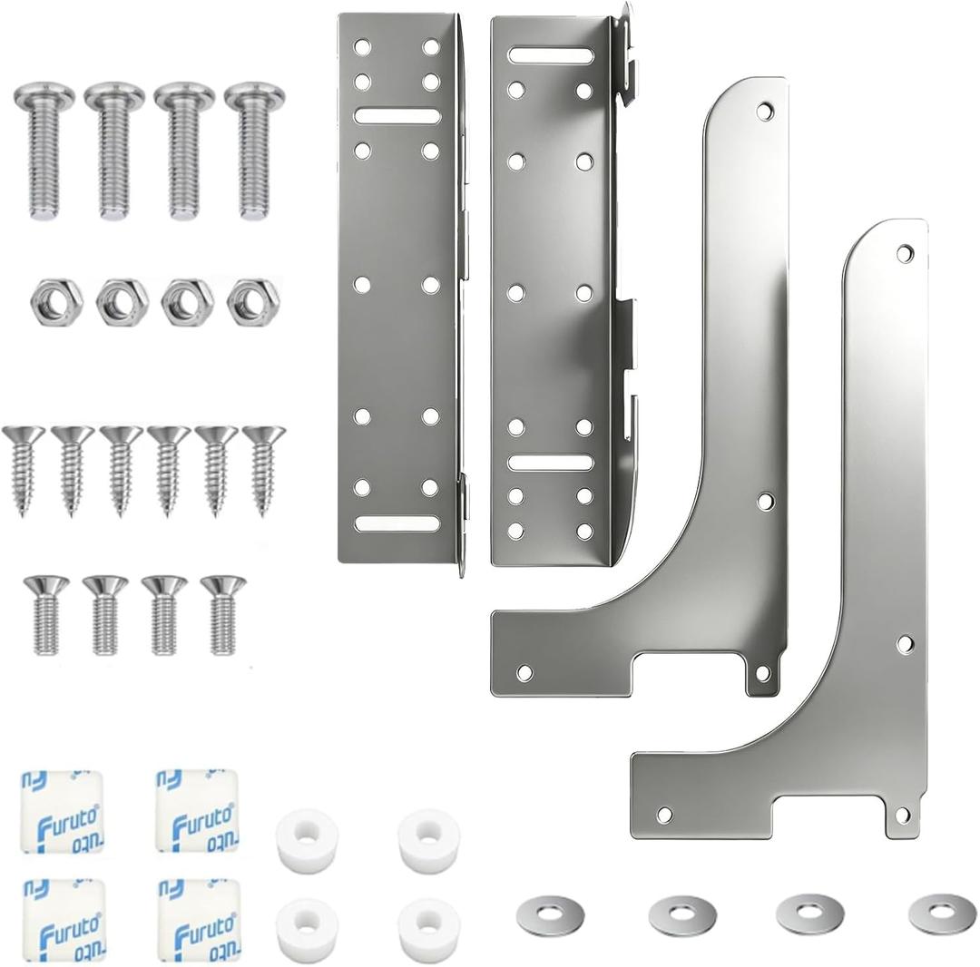 6-Way Adjustable Door Mount Kit, Heavy Duty Cabinet Brackets Compatible with Rev-A-Shelf 5WB1, 5WB2 & 5CW2 Pull-Out Trash Cans & Organizers, Silver