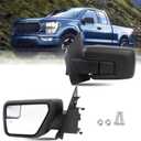 LH Door Mirror 5-Pins Compatible With 2021-2023 Ford F-150 5Pins Driver Left Side Textured Cover Manual Folding W/o Turn Signal Light & BLIS (Blind Spot Light) ML34 17683, ML34 17682, Without BLIS