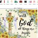 Spring Easter Backdrop Sunflower Jesus Cross Background with God All Things are Possible Banner Easter Christian Decorations for Home Office Photo Prop Booth (8x6FT)