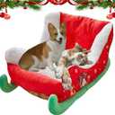 2026 New Christmas Sleigh Dog Beds,Interesting Red Christmas Cat Dog Bed，Holiday Plush Pet Bed with Synthetic Fur,Washable Durable Cozy Comfort for Indoor Outdoor Use（24.8×17.7×13 inches）