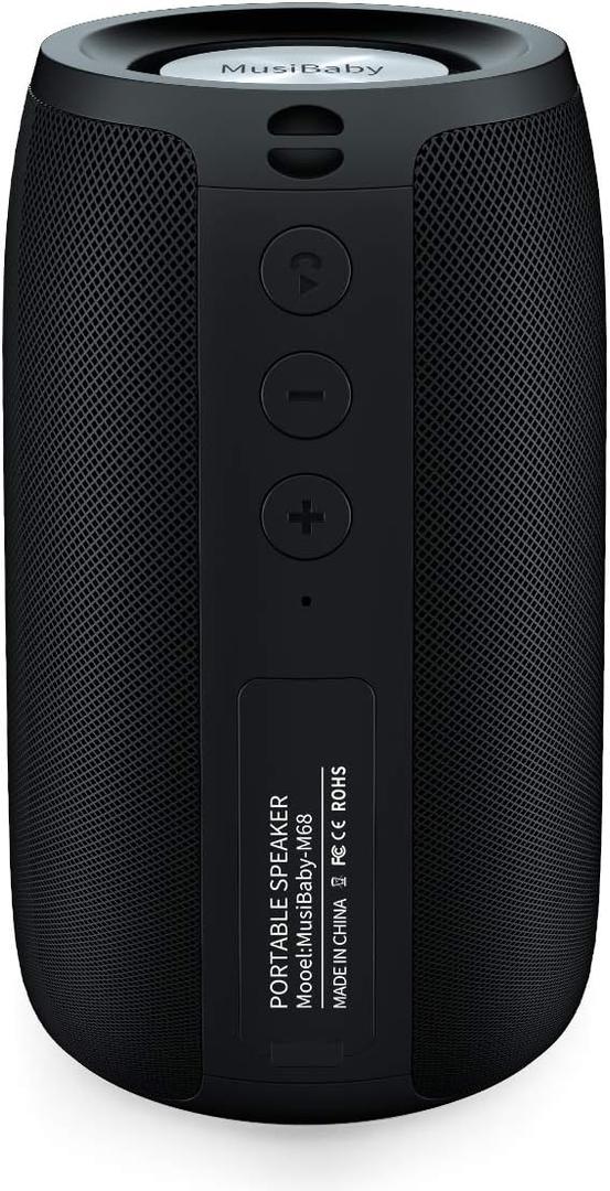 MusiBaby M68 Portable Bluetooth Speaker  Wireless Waterproof Sound for Home and Outdoor Use  Deep Bass, Dual Pairing, 24H Playtime, Compact Design (Black)