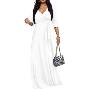 Maxi Dresses for Women Long Dress Casual V-Neck Loose Prom Dresses All Seasons (XX-Large, White6407)