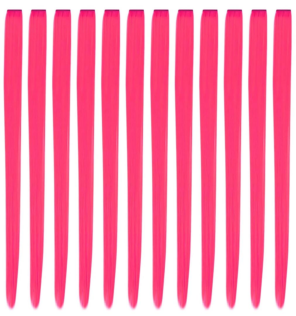YaFex 12 Pcs Clip in Hair Extensions, 22 Inch Colored Hair Extensions Party Highlights Long Straight Synthetic Hairpieces for Women (Hot Pink)