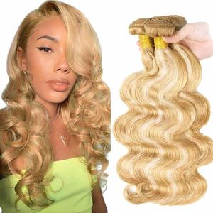 Highlight Blonde Human Hair Bundles Body Wave 26 28 30 Inch P27/613 Bundles Human Hair 3 Bundle Honey Blonde 300g Total Unprocessed Brazilian Virgin Soft Sewn In Extension for Black Women