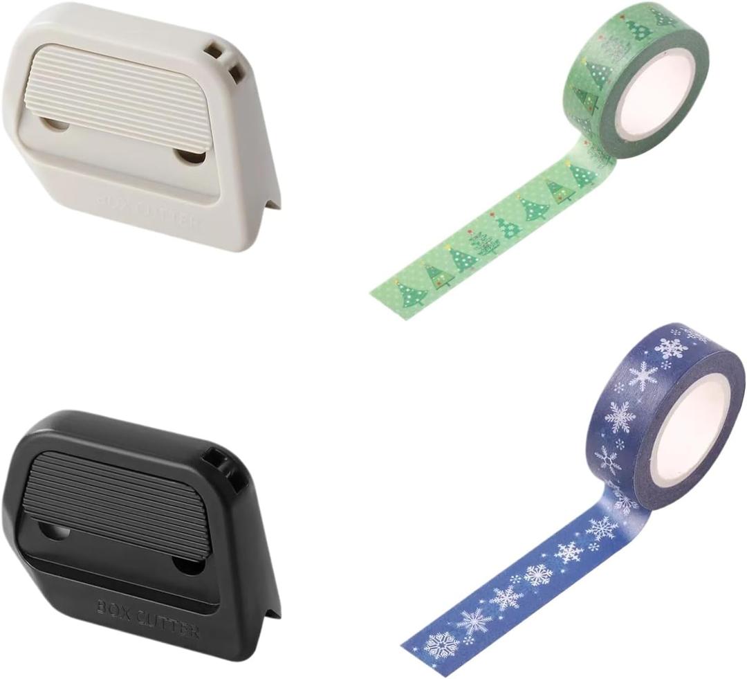 Mini Ceramic Box Cutter with Christmas Gift Wrapping Tape, 2 Safety Ceramic Blades, Small Packaging Cutter for Holiday Gift Boxes, Crafts & Office 2/6/10 Rolls Tape Options