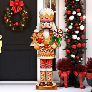 Winter Snowman Porch Sign Wooden Porch Decor Winter Christmas Nutcracker Snowman Front Door Welcome Standing Sign for Xmas Farmhouse Outdoor Yard Wall Hanging Decorations(40 Inch,Nutcracker)