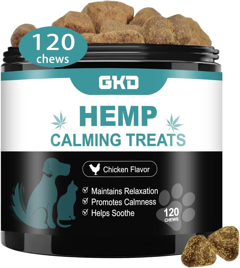 Hemp Calming Chews for Dogs, Dog Calming Treats Anxiety Relief 100% Golden Ratio of Natural Ingredients Treat, Aid with Separation, Barking, Stress Relief, Thunderstorms (Chicken 120)