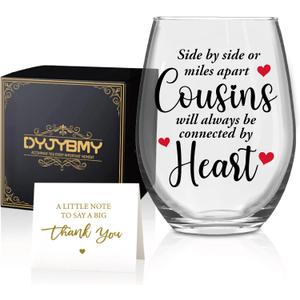 DYJYBMY Side By Side Or Miles Apart Cousins Will Always Be Connected Stemless Wine Glass With Gifts Box, Family Stemless Tumbler For Wine Lover, Housewarming Farewell Gifts For Cousins Friend Family (transparent11)