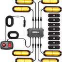 WINECO Amber 8PCS LED Strobe Lights Kit 12V 24V Sync Feature 12 LED Emergency Hazard Warning Lights with Strobe Controller for Trucks Vehicles ATV RV Cars Van