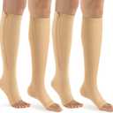 bropite Zipper Compression Socks Women & Men - 2Pairs Calf Knee High 15-20mmHg Open Toe Compression Stocking suit for Walking, Large-x-large, B- Nude