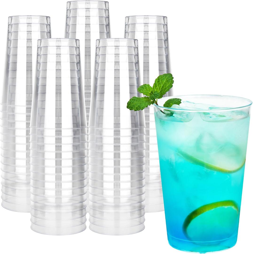 RACETOP 12oz Clear Plastic Cups, 100 Pack Disposable Party Cup, Heavy Duty Disposable Glasses, Disposable Cups for Party, Thanksgiving, Wine Taesting, Birthday and Christmas.