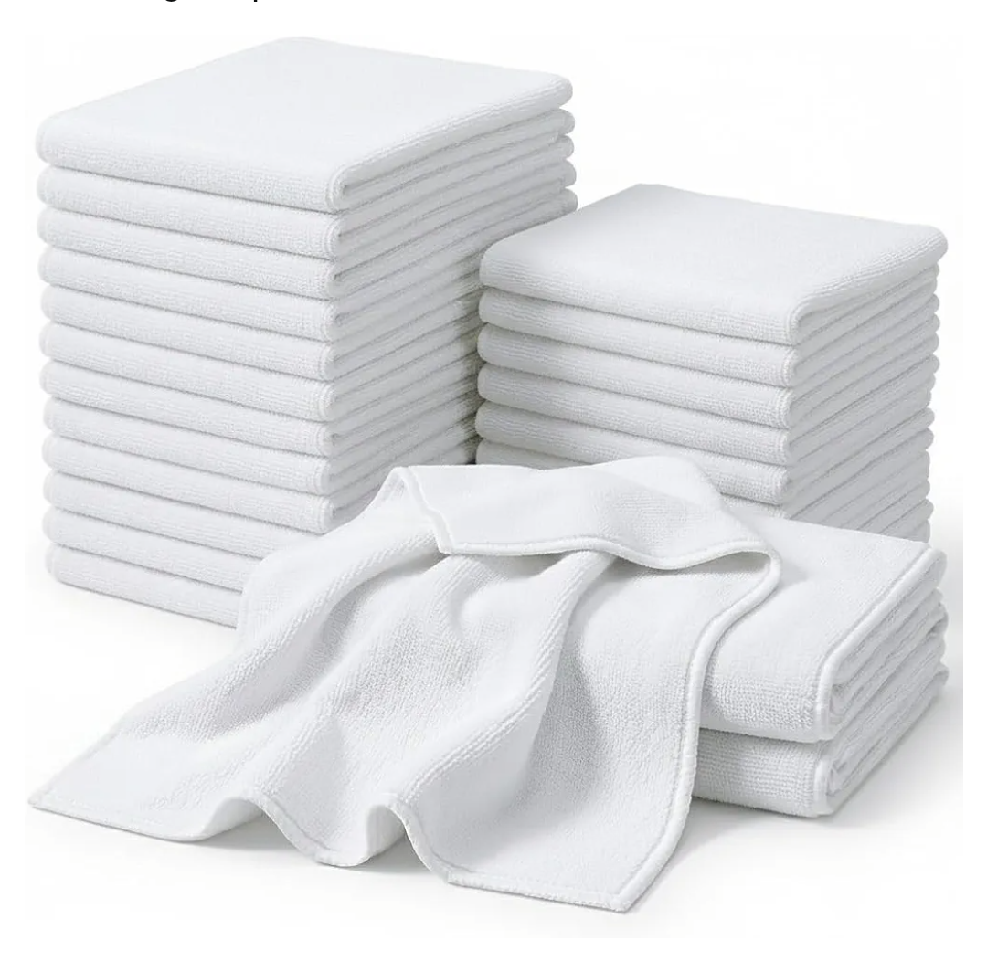 CARTMAN 14 x 14 Inch, 30 Pack, 280GSM Microfiber Cleaning Cloths, Non-Abrasive, Reusable and Washable, All Purpose Cleaning Towels for Household, Car Washing, Drying & Auto Detailing, White