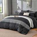 Andency Queen Comforter Set 7 Pieces Bed in a Bag - Black White Grey Striped Lightweight Soft All Season Queen Size Bedding Set with Comforter, Fitted & Flat Sheet, Pillowcases & Shams