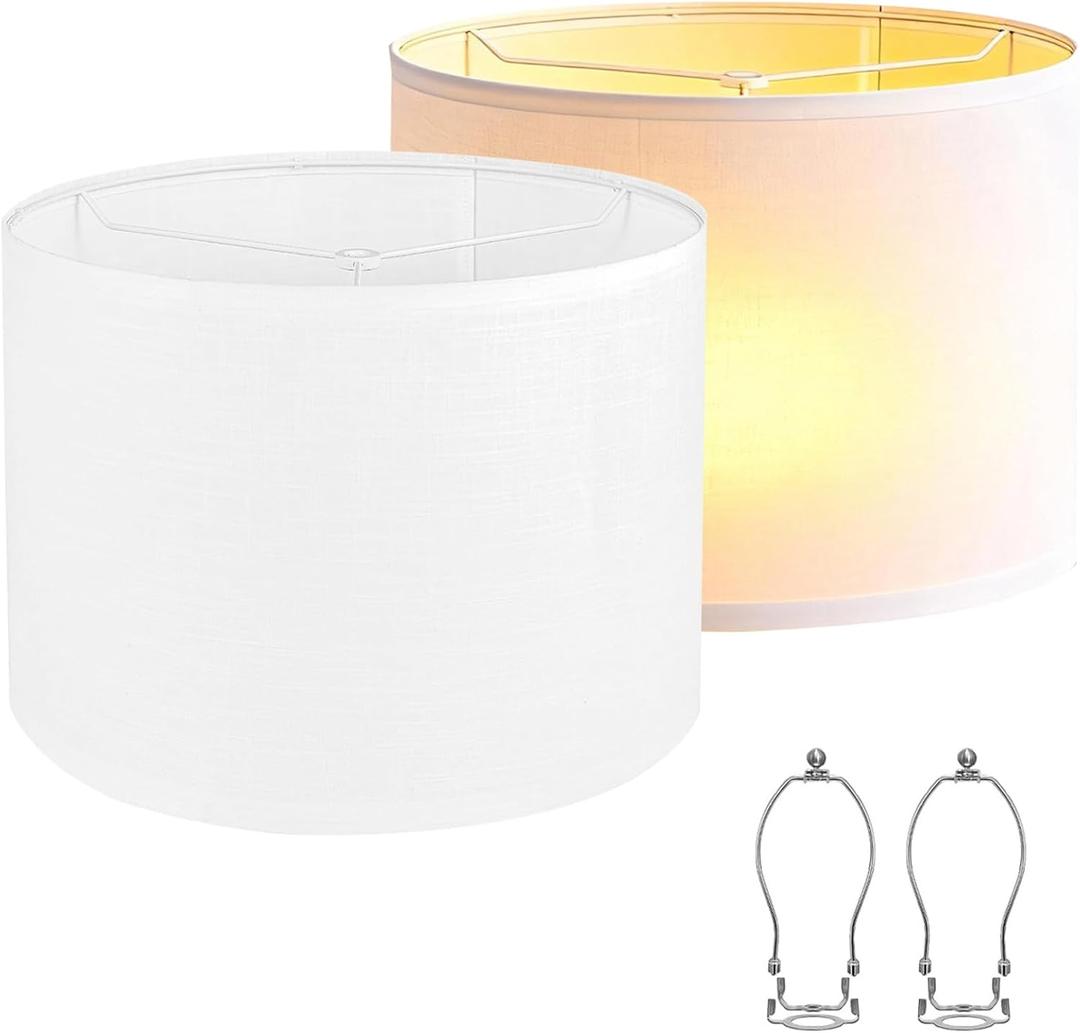 Lampshades Set of 2, 11.6" Top x 12.6" Bottom x 10" High, Drum Lamp shadesMedium Lamp shade, Beige Lampshade Natural Linen Hand Crafted, see installation video here