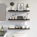 WOPITUES Floating Shelves 24 inch with Gold Metal Guardrail, Shelves for Wall Decor Set of 3, Wall Shelves for Bedroom, Bathroom, Kitchen, Living Room, Plants, Picture Frames, Art- Black and Gold, 23.6 inch