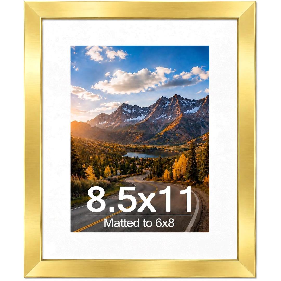 QOTIB Wood 16x20 Picture Frame with 11x14 Mat Gold, Display 11x14 with Mat or 16x20 Without, Wood 16 by 20 Photo Frame, 16 x 20 Frame for Wall Hanging Display, Gold
