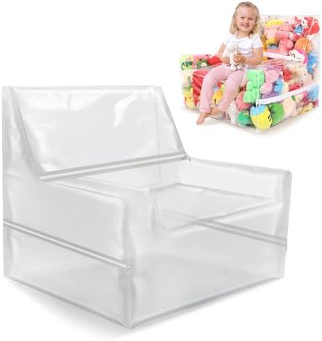 JFNoraiva 25-inch Clear Bean Bag Chair Cover (No Filler) for Stuffed Animal Storage, 3 Hidden Zippers Toy Organizer, Transparent Material, Plush Storage Toys DIY