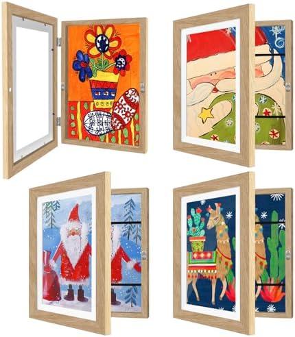 HEPFLANZE 4 Pack Kids Artwork Frames Changeable 8.5 x 11 Inch Children Art Projects Kids Art Frames Front Opening Picture Display Frame, Wood