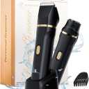 Upgraded Bikini Trimmer for Women, Dermave Bikini Shaver [2in1 & Painless] Electric Razor, [Waterproof] Pubic Body Hair Trimmer, Replaceable Ceramic Blade, Charge Dock, Gifts for Women/Men