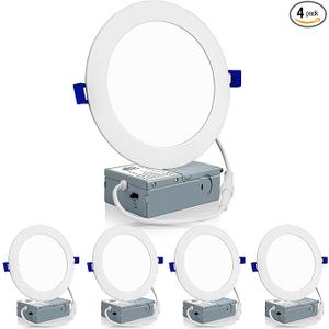 Meconard 4 Pack 6 Inch Ultra-Thin LED Recessed Ceiling Light, 3000K/4000K/5000K Selectable, Dimmable 12W=110W, 1050LM, IC Rated Can-Killer Downlights with Junction Box, ETL and Energy Star Listed