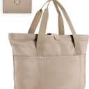 BAGSMART Tote Bag for Women, Foldable Tote Bag With Zipper Travel Large Shoulder Bag Handbag for Work-16.5''l X 6''wx 14''h