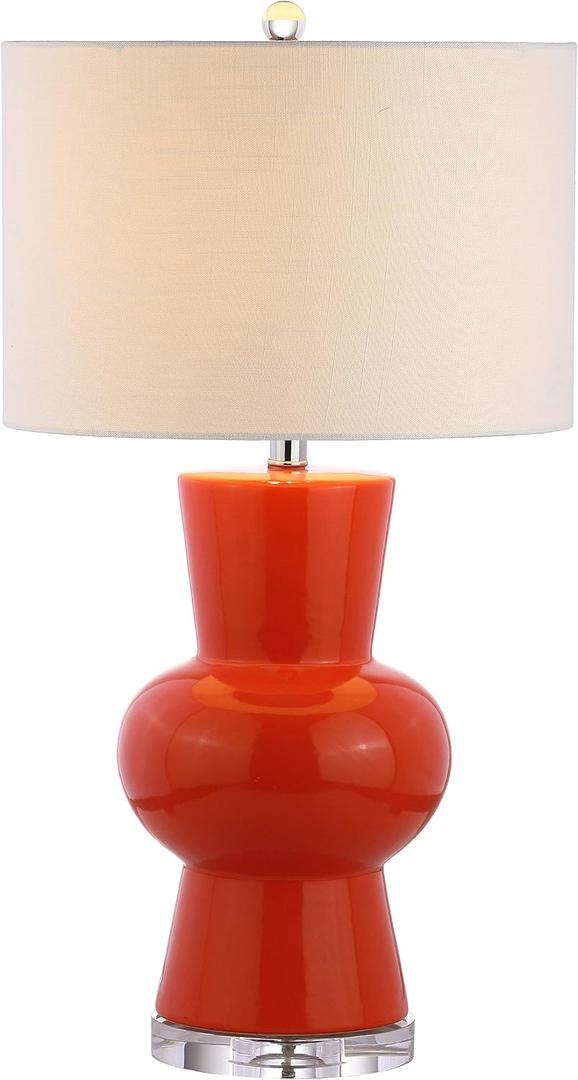 JONATHAN Y 28.5" Coral Ceramic Table Lamp for Living Room Bedroom Nightstand, Modern Hourglass LED Bedside Lamp with Crystal Base and Linen Shade (JYL4027C)