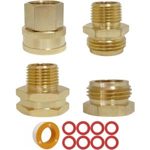 4 PCS Commonly Used Brass Garden Hose Connectors Set, 1/2" NPT To Garden Hose Adapter, 3/4" GHT To 1/2" NPT, Garden Hose To Shower Adapter, Female To Female Hose Adapter, GHT to NPT Adapter