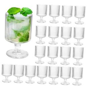 Geavo 20pcs Vintage Ribbed Wine Glasses, 6.8 oz Origami Style Goblet Glasses, Clear Short Stem Water Goblets, Cocktail Glasses Glassware for Iced Tea, Beer, Juice, Whiskey, Party