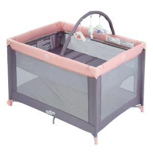 Pamo Babe Portable Playard with Mat Pad and Toy Bar Pink Play Yard for Baby