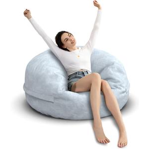 Bean Bag Chair for Adults 3FT,Soft Removable Cover for Teens/Girls Bedroom,Fluffy Giant Round Floor Beanbag Lounger Chairs (No Filler,Light Gray) (3ft-35x35x13inCapacity: 1-2 People)