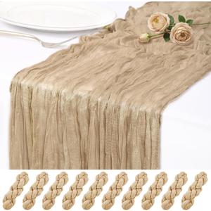 10 Pack Beige Cheesecloth Table Runner 17x108 Inch Semi Sheer Boho Rustic Gauze Cheese Cloth Table Runners for Wedding Party Birthday Baby Shower Home Dcor