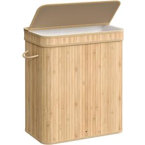 SONGMICS Laundry Hamper with Lid, Bamboo Laundry Basket, Removable Machine Washable Laundry Basket, with Handles, 26.4-Gallons, for Laundry Room, Bedroom, Bathroom, Natural Beige, (100 L)