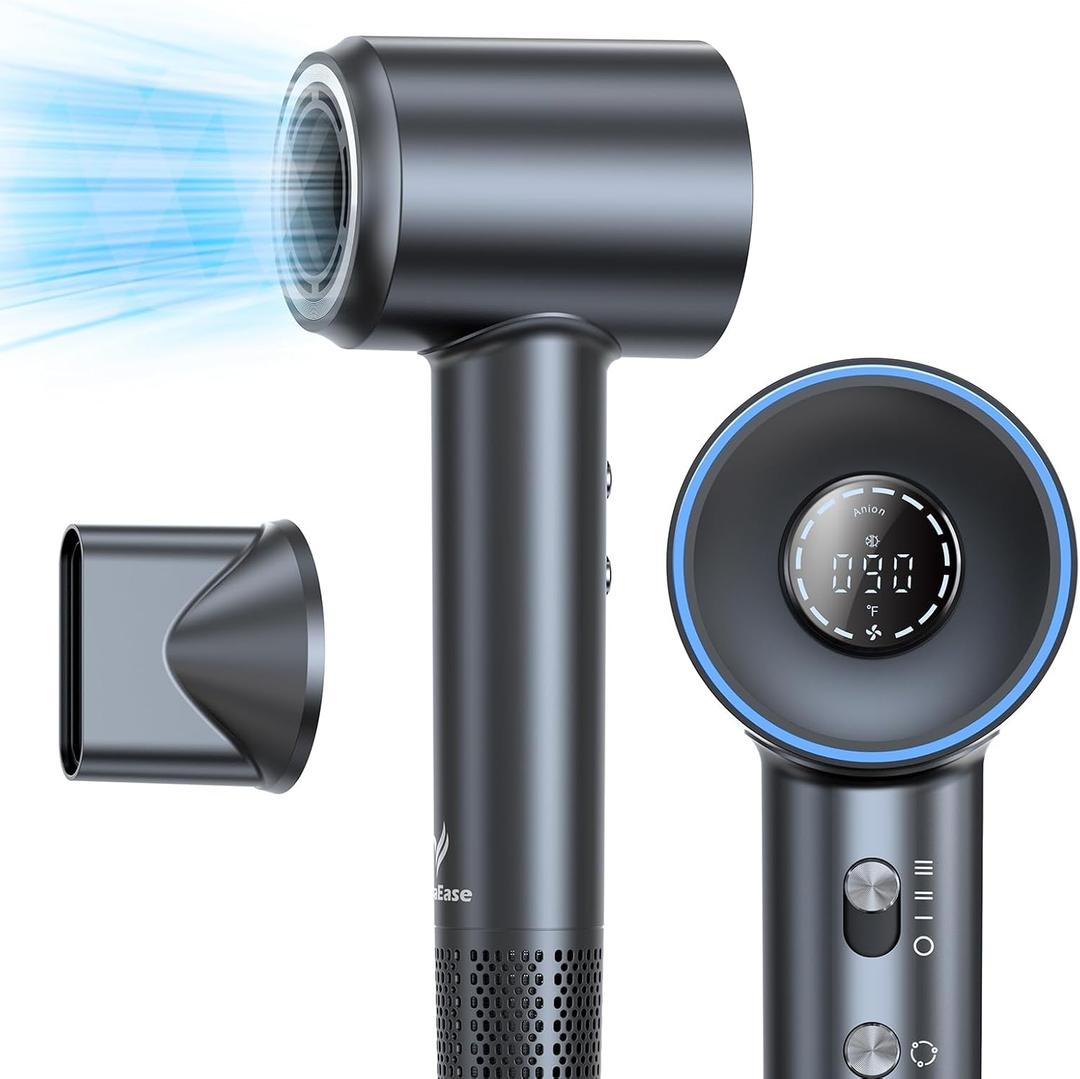 Hair Dryer, 160000 RPM Professional High Speed Ionic Blow Dryer for Fast Drying, 5 Temps Quiet Hair Dryer with HD Display for Women, Low Noise Blow Dryer for Home Salon-Grey