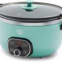 GreenLife 6QT Ceramic Slow Cooker, PFAS-Free, Programmable, Removable Healthy Nonstick Pot for Family Meals, Sear on Stovetop, Keep Warm, Digital Timer, Dishwasher Safe Crock, Turquoise