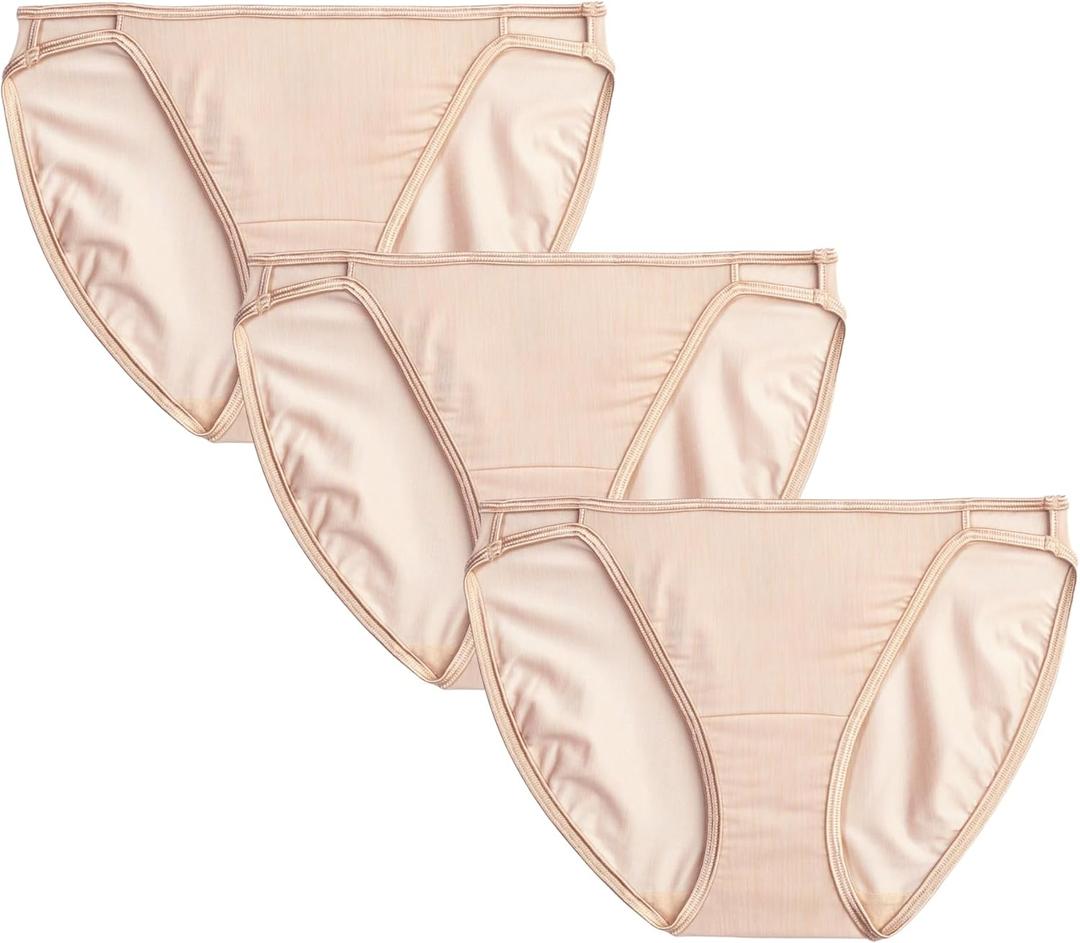Vanity Fair Women's Illumination String Bikini Panties, Silky Stretch & Satin Trim (7, 3 Pack - Rose Beige)