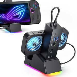 JSAUX Docking Station for ROG Ally X/ROG Ally/Steam Deck/Legion Go, 7-in-1 ROG Ally X Dock with RGB Cooling Fan, HDMI 4K@120Hz, Gigabit Ethernet, Dual USB & USB C 3.0, 100W PD Charging - HB0705