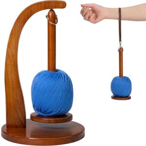 Yarn Holder for Crocheting and Knitting, Wooden Yarn Winder with 2-in-1 Magnetic Rotating Portable Stick, Gift for Crocheter and Knitter