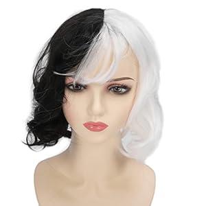 Srliya Women Short Wig Fashion Curly Wavy Half Black Half White Hair Toupee for Femal Ladies