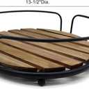 CVHOMEDECO. Farmhouse Tray Round Wood Plank Serving Tray with Metal Handles for Breakfast in Bed, Lunch, Dinner, Appetizers, Kitchen, Ottoman, Coffee Table, BBQ and Party